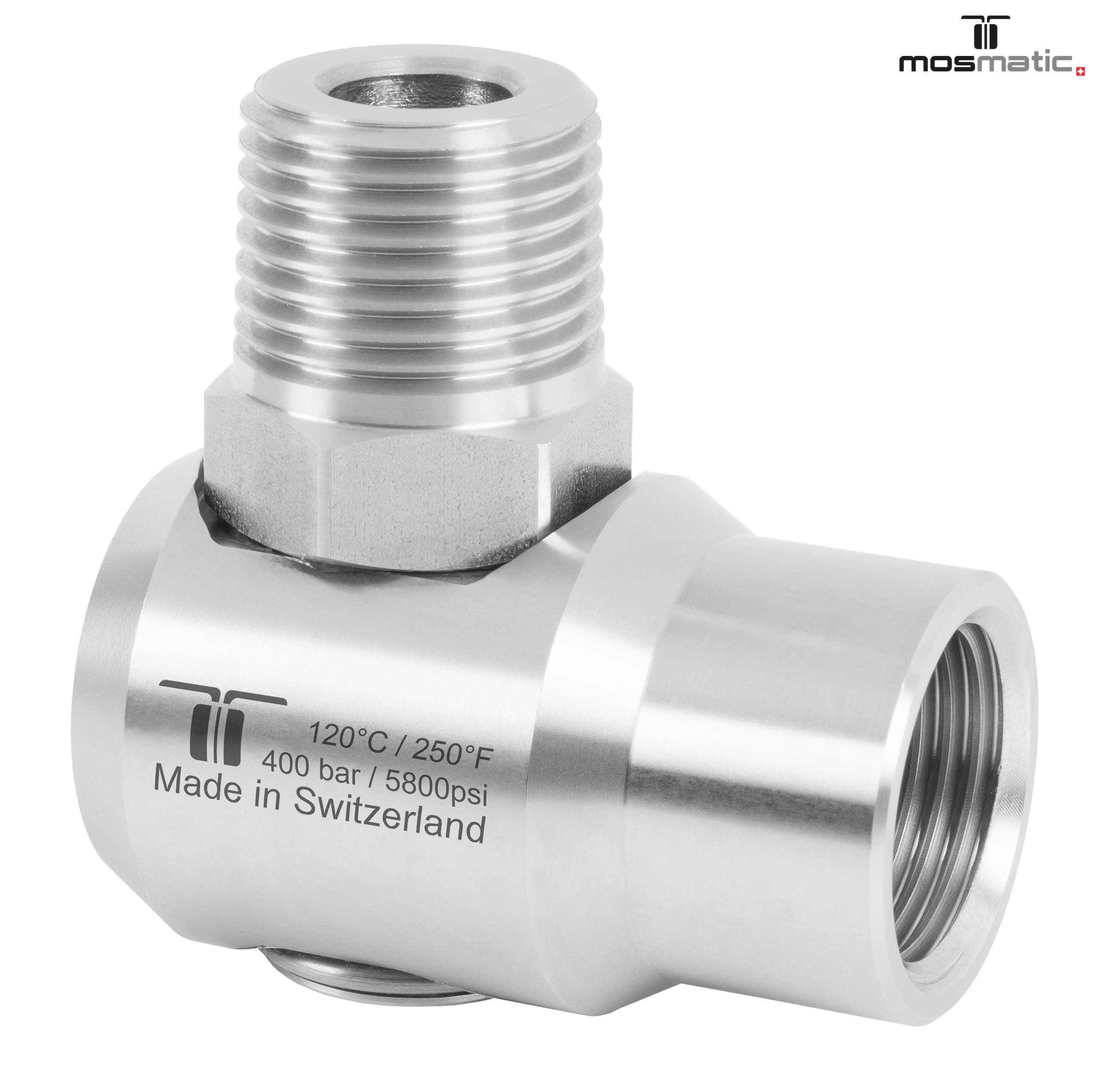 Racor 90º giratorio WDEI 400 bar G3/8"F-G3/8"M NW9 Caja 25 u.